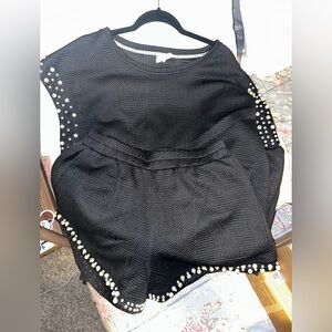 Umgee Black Textured Top and shorts set embellished with faux pearls